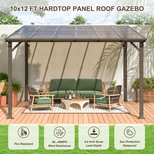 AirWire 10' x 12' Gazebo, Outdoor Wall Mounted Gazebo & Pergola with Aluminum Frame, Lean to Gazebo Awnings for Patio, Decks, Porch and Backyard