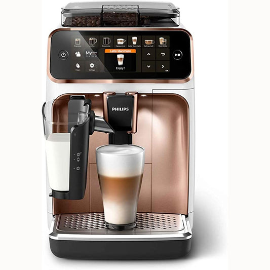 Kaffeevollautomat 5400 Series EP5443/70 Espressomaschine, LatteGo Milchsystem, AquaClean Filter, 12 Kaffeespezialitäten, 4 Benutzerprofilen, Weiß/Roségold
