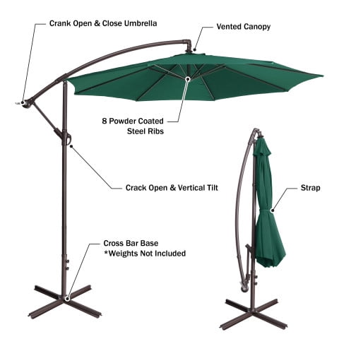 Cantilever Umbrella - 10FT Offset Outdoor Patio Umbrella with Tilt, Green