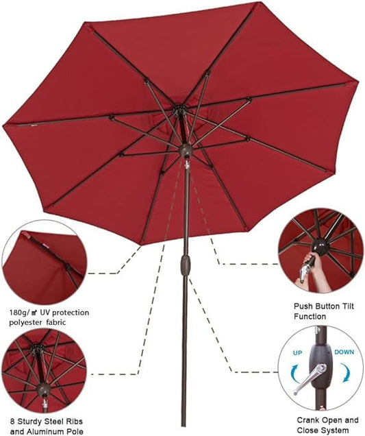 Abba Patio 9ft Outdoor Patio Market Umbrella w/ Push Button Tilt & Crank, Dark Red