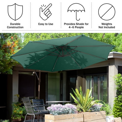 Cantilever Umbrella - 10FT Offset Outdoor Patio Umbrella with Tilt, Green