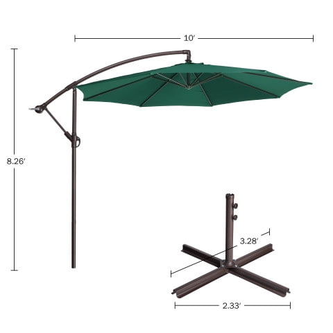 Cantilever Umbrella - 10FT Offset Outdoor Patio Umbrella with Tilt, Green
