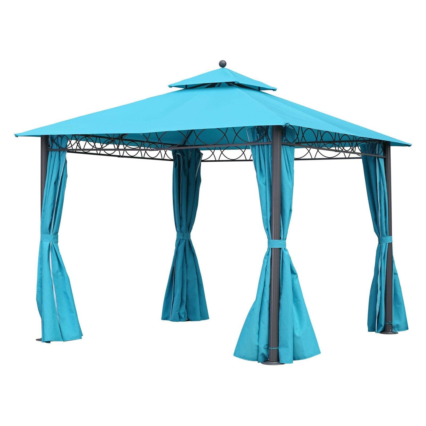 International Caravan Square Double Vented Gazebo With Drapes-Color:Aqua Blue