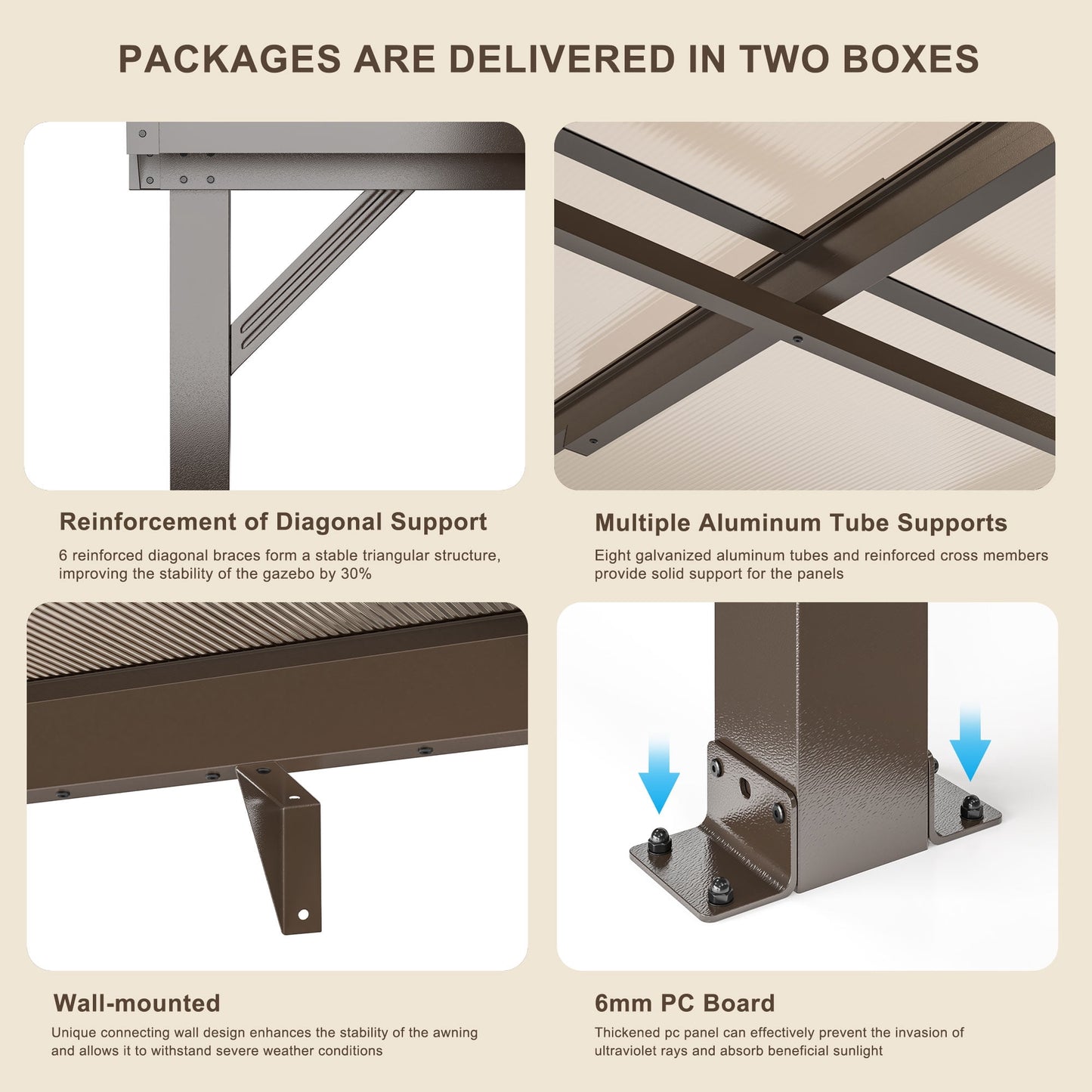 AirWire 10' x 10' Gazebo, Outdoor Gazebos on Clearance with Aluminum Frame, Wall Mounted Gazebo & Pergola, Lean to Gazebo Awnings for Patio, Decks, Porch and Backyard