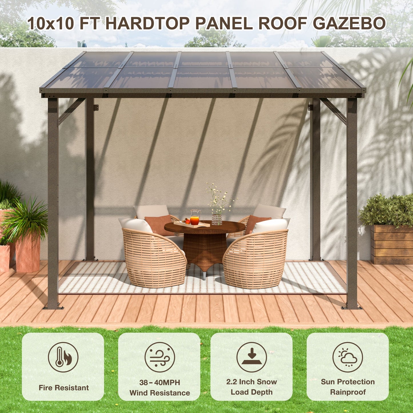 AirWire 10' x 10' Gazebo, Outdoor Gazebos on Clearance with Aluminum Frame, Wall Mounted Gazebo & Pergola, Lean to Gazebo Awnings for Patio, Decks, Porch and Backyard