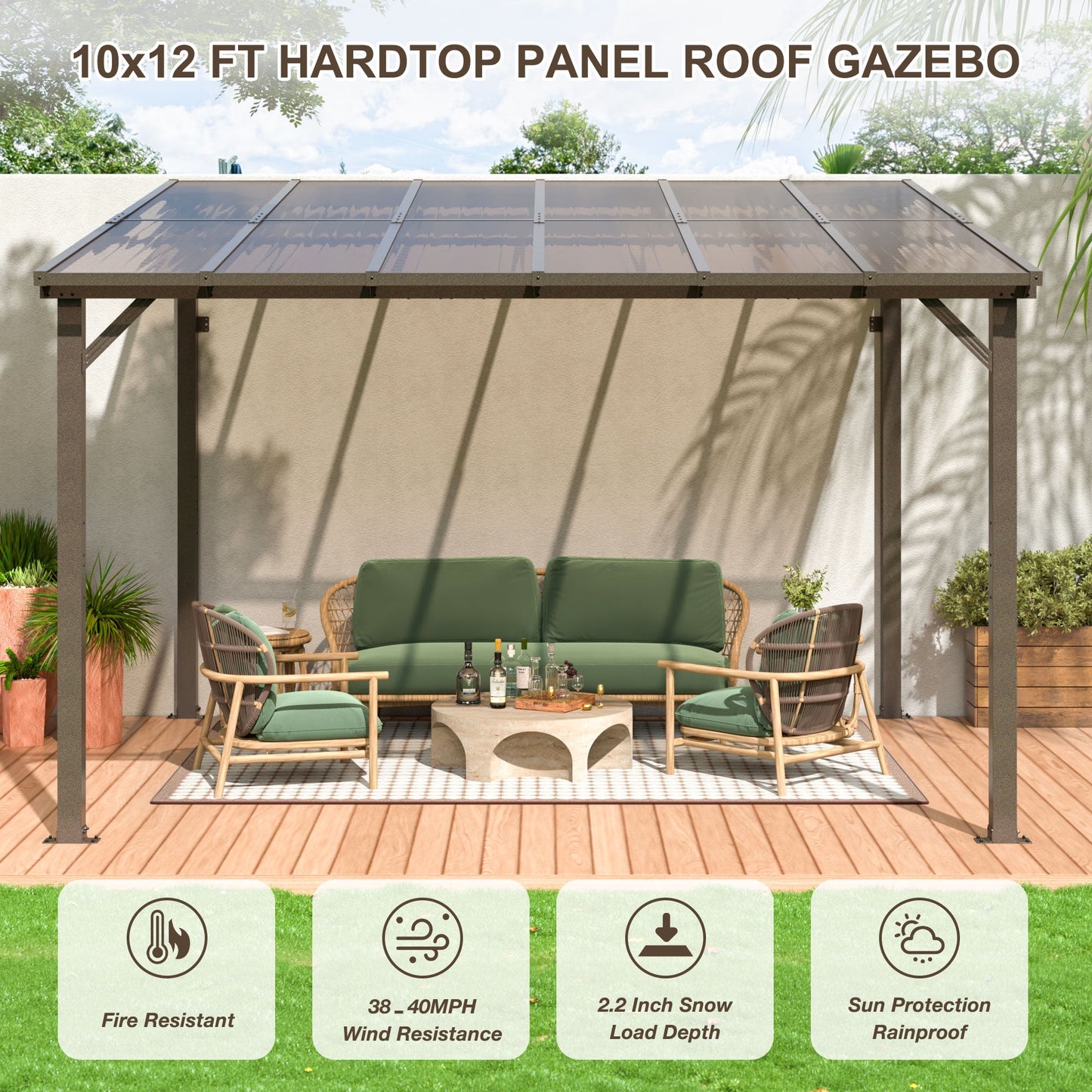 AirWire 10' x 12' Gazebo, Outdoor Wall Mounted Gazebo & Pergola with Aluminum Frame, Lean to Gazebo Awnings for Patio, Decks, Porch and Backyard