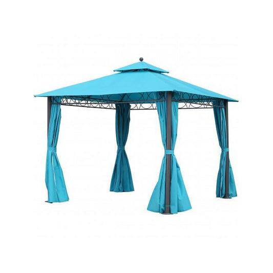 International Caravan Square Double Vented Gazebo With Drapes-Color:Aqua Blue