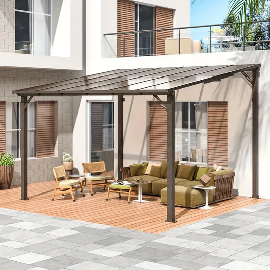 AirWire 10' x 12' Gazebo, Outdoor Wall Mounted Gazebo & Pergola with Aluminum Frame, Lean to Gazebo Awnings for Patio, Decks, Porch and Backyard