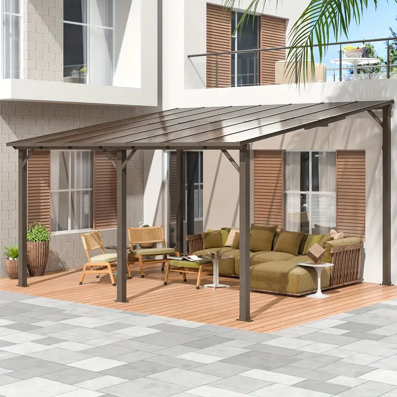 AirWire 10' x 14' Gazebo, Outdoor Gazebos on Clearance with Aluminum Frame, Wall Mounted Gazebo & Pergola, Lean to Gazebo Awnings for Patio, Decks, Porch and Backyard