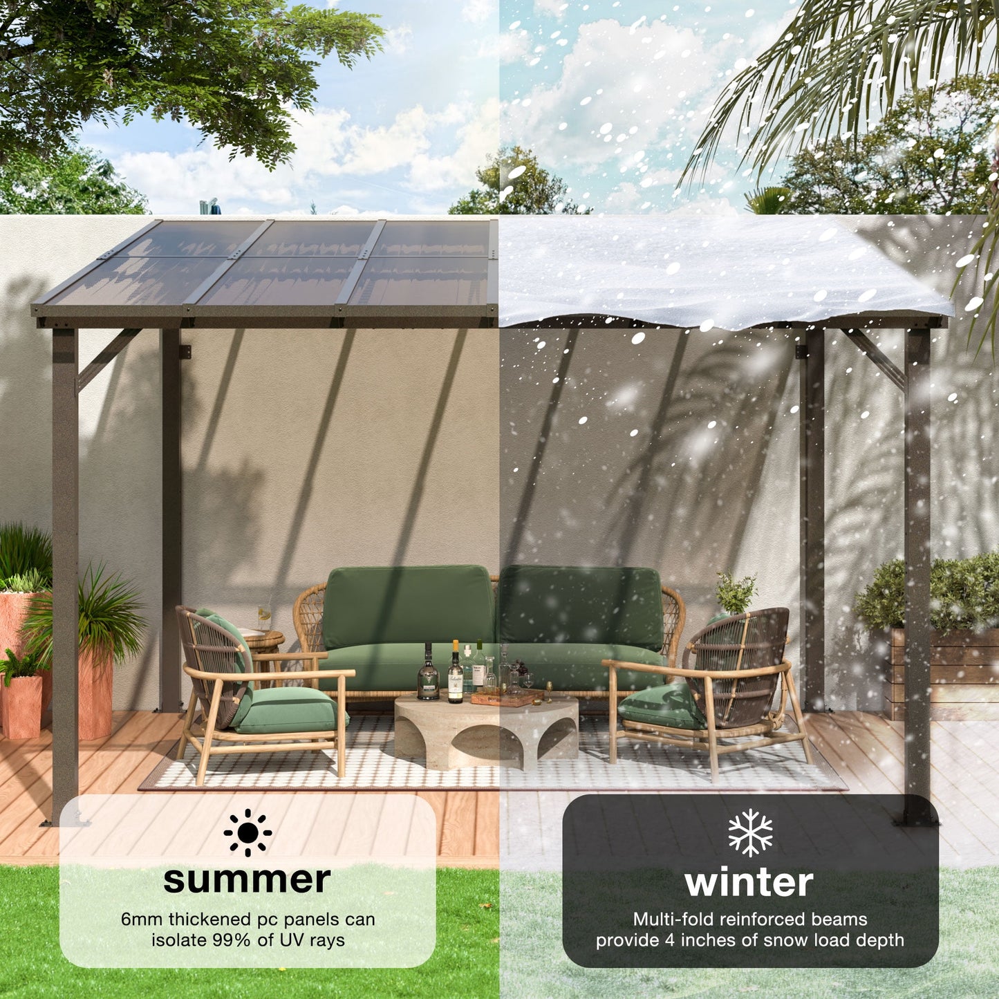 AirWire 10' x 12' Gazebo, Outdoor Wall Mounted Gazebo & Pergola with Aluminum Frame, Lean to Gazebo Awnings for Patio, Decks, Porch and Backyard