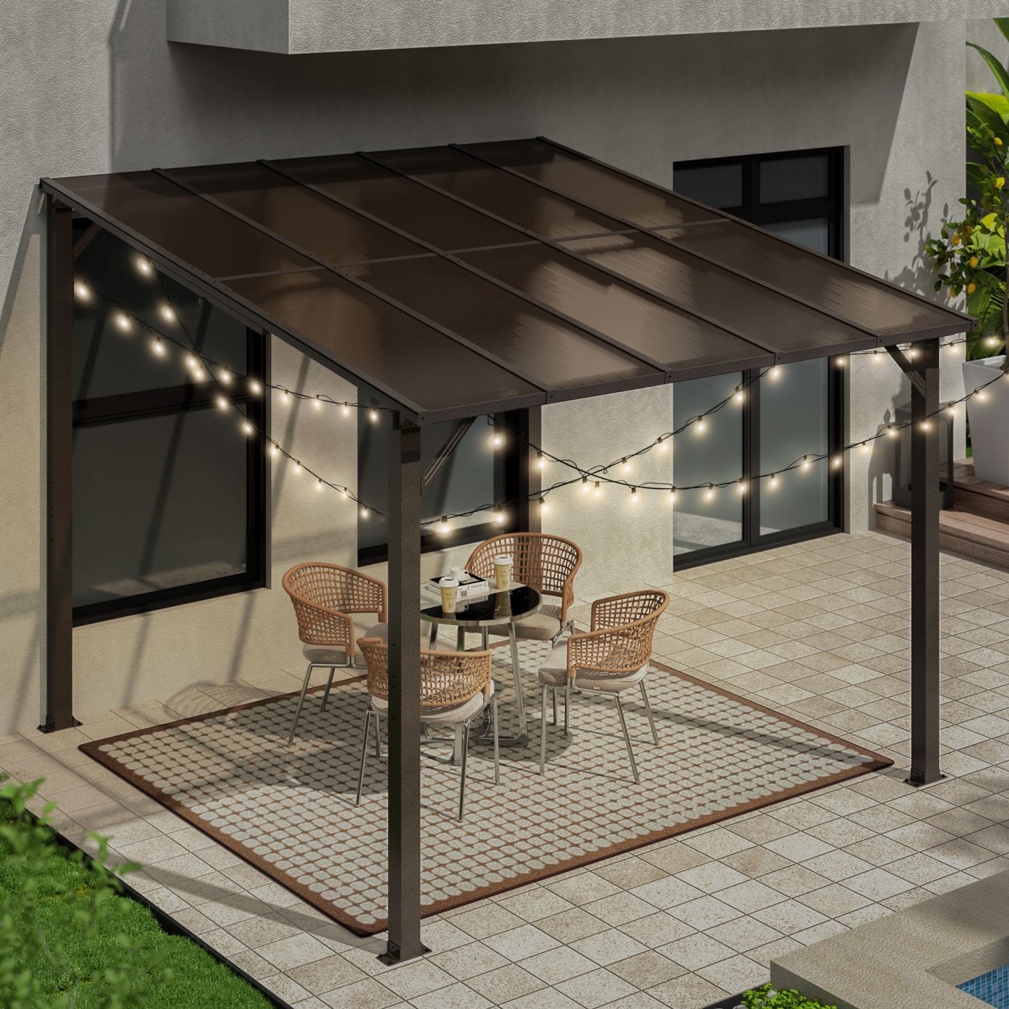 AirWire 10' x 10' Gazebo, Outdoor Gazebos on Clearance with Aluminum Frame, Wall Mounted Gazebo & Pergola, Lean to Gazebo Awnings for Patio, Decks, Porch and Backyard