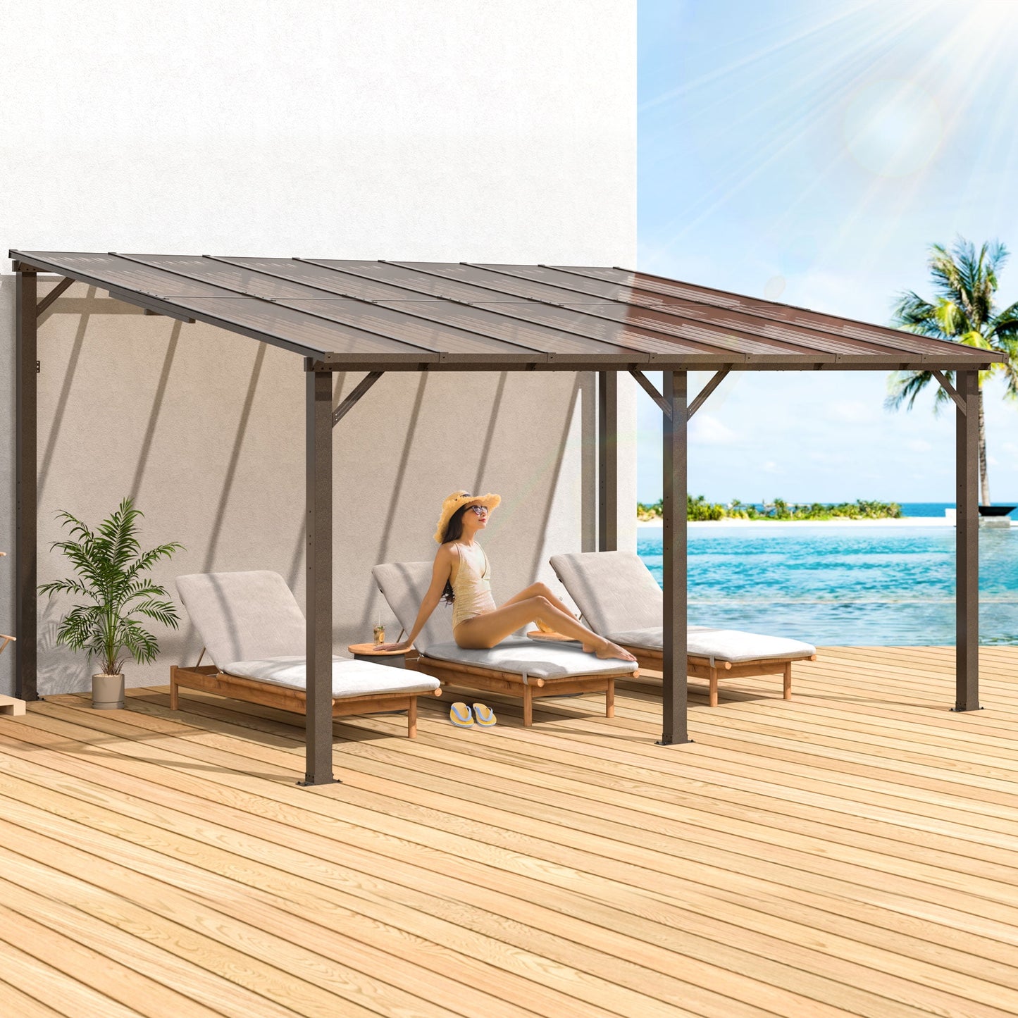 AirWire 10' x 14' Gazebo, Outdoor Gazebos on Clearance with Aluminum Frame, Wall Mounted Gazebo & Pergola, Lean to Gazebo Awnings for Patio, Decks, Porch and Backyard