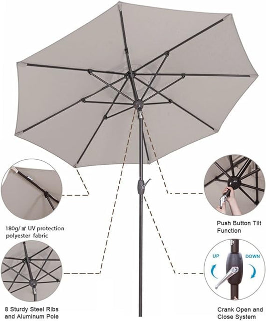 Abba Patio 9ft Outdoor Patio Umbrella, Market Table Umbrella for Garden, Lawn, Deck, Backyard & Pool, Beige